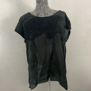 SZ L Eileen Fisher GRPHT Sea Spray Print Silk Scoop Neck H/LO Hem Top NWOT